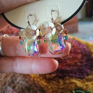 Betsey Johnson Multicolor Floral Gem Earrings